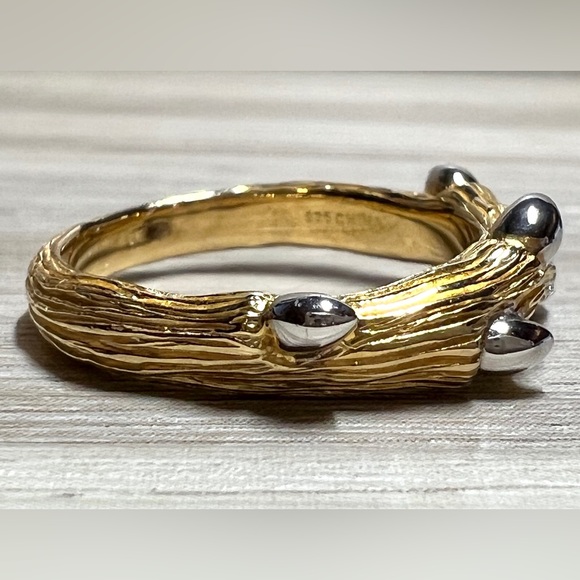 Stephen Dweck Diamonds Sterling Silver/Gold Vermeil Fortuna Twig Ring, Size 8 - Picture 4 of 11